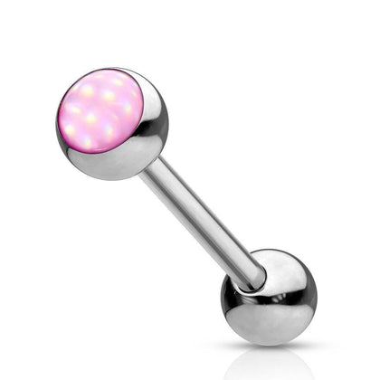 316L Surgical Steel Pink Gem Tongue Ring Straight Barbell