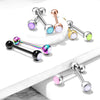 316L Surgical Steel Pink Gem Tongue Ring Straight Barbell