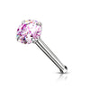 316L Surgical Steel Pink Round CZ Prong Gem Ball End Nose Ring Stud - Pierced Universe