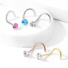 316L Surgical Steel Pink Round CZ Prong Gem Corkscrew Nose Ring Stud - Pierced Universe