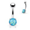 316L Surgical Steel Prong Set Opal Glitter Belly Button Ring - Pierced Universe