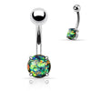 316L Surgical Steel Prong Set Opal Glitter Belly Button Ring - Pierced Universe