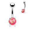 316L Surgical Steel Prong Set Opal Glitter Belly Button Ring - Pierced Universe