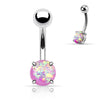 316L Surgical Steel Prong Set Opal Glitter Belly Button Ring - Pierced Universe