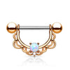 316L Surgical Steel Prong Set Opal with Laced Nipple Ring Barbell - Pierced Universe