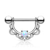 316L Surgical Steel Prong Set Opal with Laced Nipple Ring Barbell - Pierced Universe