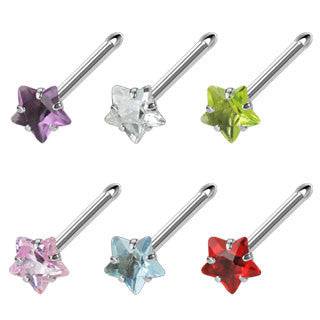 316L Surgical Steel Prong Set Star CZ Gem Nose Bone Ring Stud - Pierced Universe