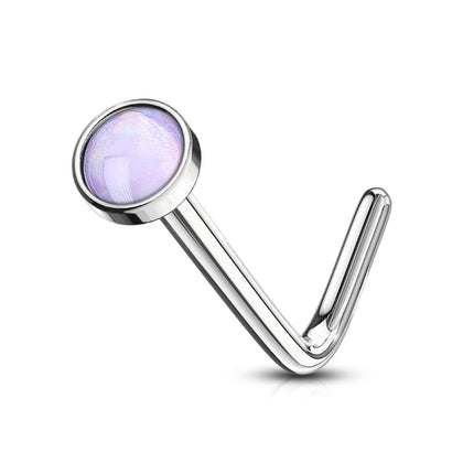 316L Surgical Steel Purple Stone L Shape Bent Nose Pin Ring - Pierced Universe