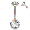 316L Surgical Steel Rainbow PVD Internally Threaded White CZ Belly Ring - Pierced Universe