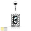 316L Surgical Steel Rectangle Paved Rim With Mother Of Pearl Center Belly Ring