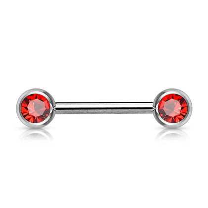 316L Surgical Steel Red CZ Ball Gem Nipple Ring Barbell - Pierced Universe