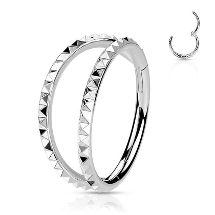 316L Surgical Steel Ridged Double Hoop Hinged Hoop Ring Clicker - Pierced Universe