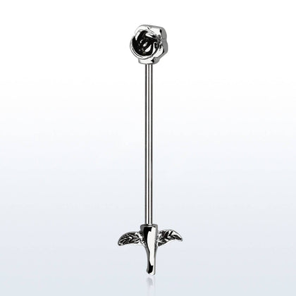 316L Surgical Steel Rose Flower and Stem Industrial Straight Barbell