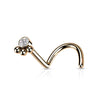 316L Surgical Steel Rose Gold PVD Tribal Ball White CZ Corkscrew Nose Ring Stud - Pierced Universe