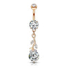 316L Surgical Steel Rose Gold PVD White CZ Vine Dangle Belly Ring - Pierced Universe