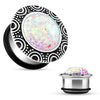 316L Surgical Steel Single Flared Opal Dome with Rim Pattern Ear Gauges Plugs - Pierced Universe