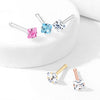 316L Surgical Steel Square Aqua CZ Ball End Nose Pin