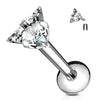 316L Surgical Steel Triangle White CZ Internally Threaded Labret - Pierced Universe