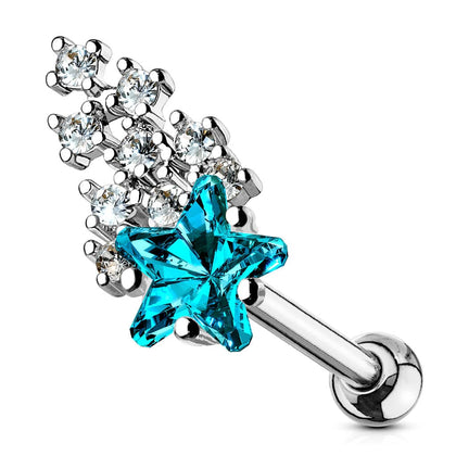 316L Surgical Steel White & Aqua Shooting Star Ball Back Cartilage Ring - Pierced Universe