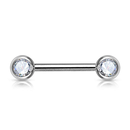 316L Surgical Steel White CZ Ball Gem Nipple Ring Barbell - Pierced Universe