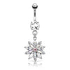 316L Surgical Steel White CZ Cut Snowflake Dangle Belly Button Navel Ring - Pierced Universe