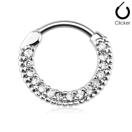 316L Surgical Steel White CZ Easy Hinged Clicker Septum Ring