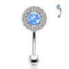 316L Surgical Steel White CZ Gem Cluster & Blue Opal Curved Barbell