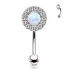 316L Surgical Steel White CZ Gem Cluster & White Opal Curved Barbell - Pierced Universe