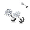 316L Surgical Steel White CZ Round Clawed Fake Plug Earrings - Pierced Universe