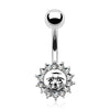 316L Surgical Steel White CZ Sun Stud Belly Ring - Pierced Universe