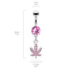 316L Surgical Steel White CZ Weed Leaf Dangle Belly Ring