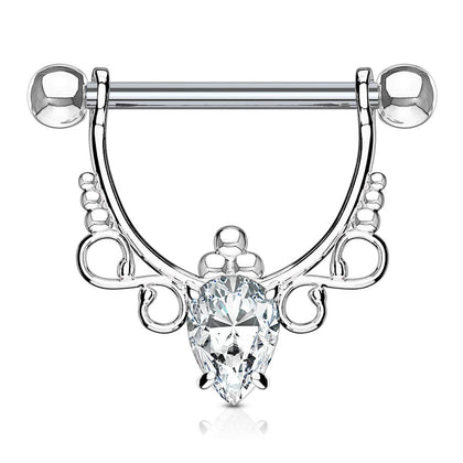 316L Surgical Steel with White Pear CZ Dangle Nipple Ring Barbell - Pierced Universe