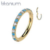 Implant Grade Titanium Gold PVD Aqua White CZ Pave Hinged Helix Clicker Hoop - Pierced Universe