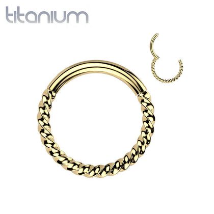 Implant Grade Titanium Gold PVD Braided Twisted Hinged Clicker Hoop