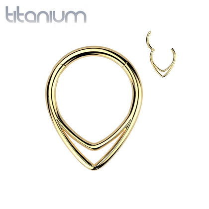 Implant Grade Titanium Gold PVD Double V Shaped Septum Ring Clicker Hoop