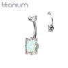 Implant Grade Titanium Aurora Borealis CZ Squared Gem Belly Ring - Pierced Universe