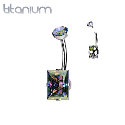 Implant Grade Titanium Vitrail Medium CZ Squared Gem Belly Ring - Pierced Universe