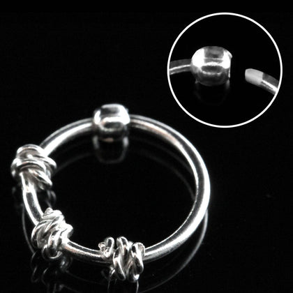 925 Sterling Silver Nose Hoop Ring with 3 Twisted Wires - Pierced Universe