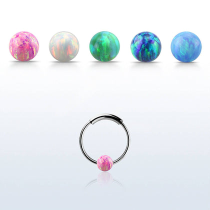 925 Sterling Silver Nose Hoop Ring with 3mm Opal Ball - Pierced Universe