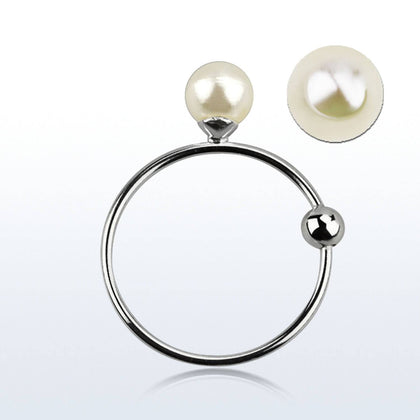 925 Sterling Silver Nose Hoop Ring with 3mm Pearl Top and Fixed Ball