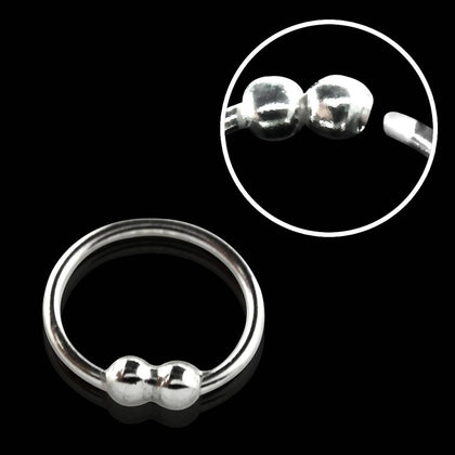 925 Sterling Silver Nose Hoop Ring with Double Fixed Ball - Pierced Universe