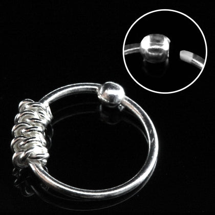 925 Sterling Silver Tribal Bead Nose Hoop Ring - Pierced Universe