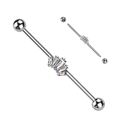 316L Surgical Steel White CZ 5 Gem Baguette Industrial Barbell