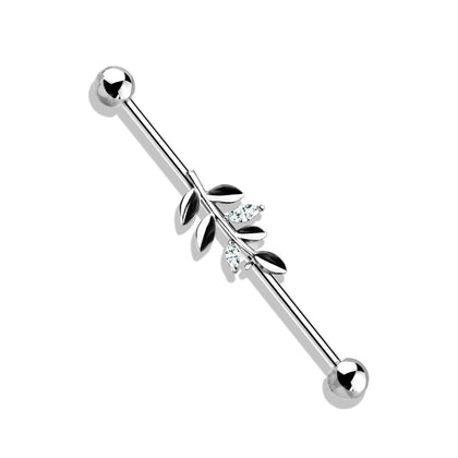 316L Surgical Steel White CZ Leaf Industrial Barbell - Pierced Universe