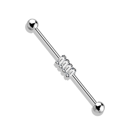 316L Surgical Steel Baguette Gem Cluster Industrial Barbell