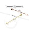 316L Surgical Steel Gold PVD Baguette Gem Cluster Industrial Barbell