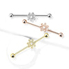 316L Surgical Steel Rose Gold PVD White CZ Gem Flower Industrial Barbell - Pierced Universe