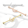 316L Surgical Steel Gold PVD White CZ Gem Moon & Star Industrial Barbell - Pierced Universe