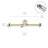 316L Surgical Steel Gold PVD Green CZ Gem With Flowers Industrial Barbell