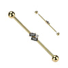 316L Surgical Steel Gold PVD Black Baguette CZ Gem Cluster Industrial Straight Barbell